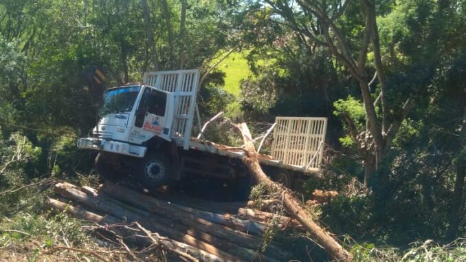 Caminhão tomba a margem da RS 377